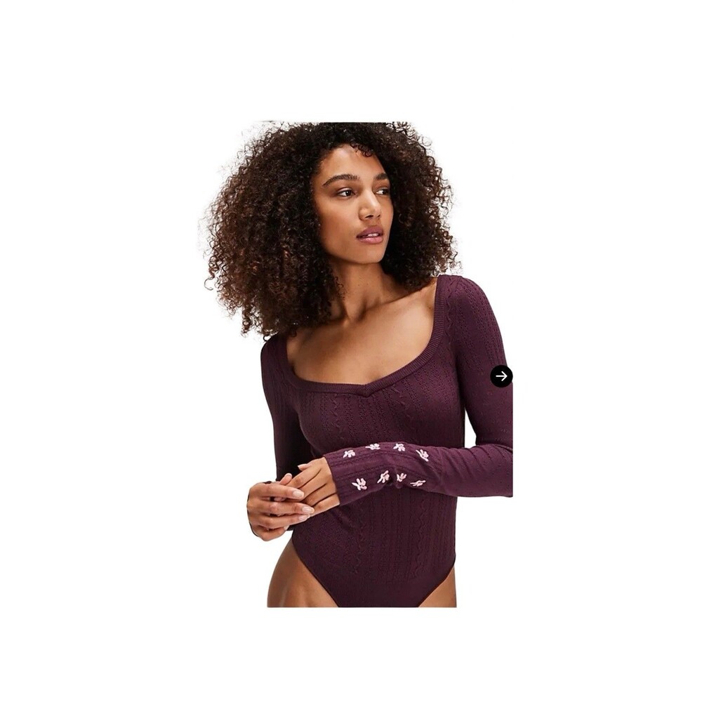 Free People Intimately Such A Dreamer Cuff Knit Wine Thong Bodysuit Women Large